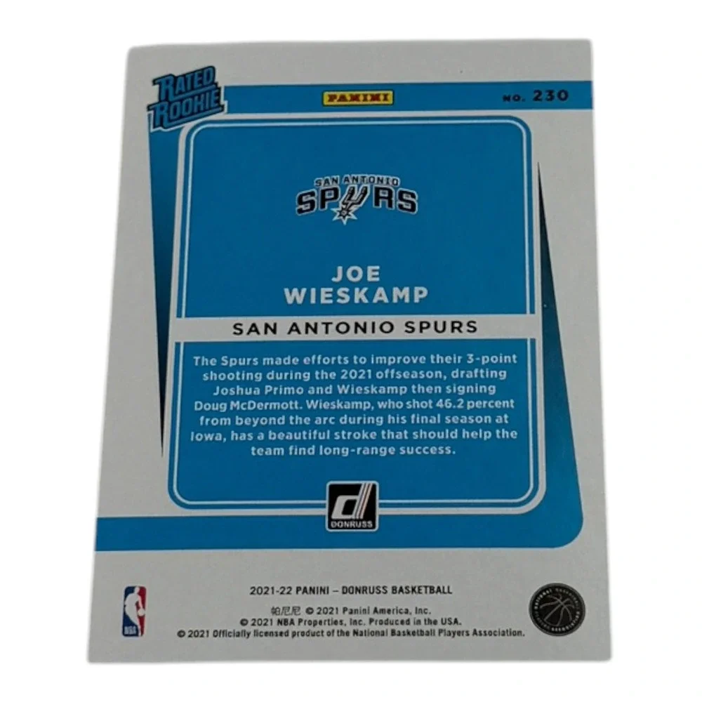 2021-22 Panini Donruss Joe Wieskamp Rated Rookie Card #230 San Antonio Spurs NBA